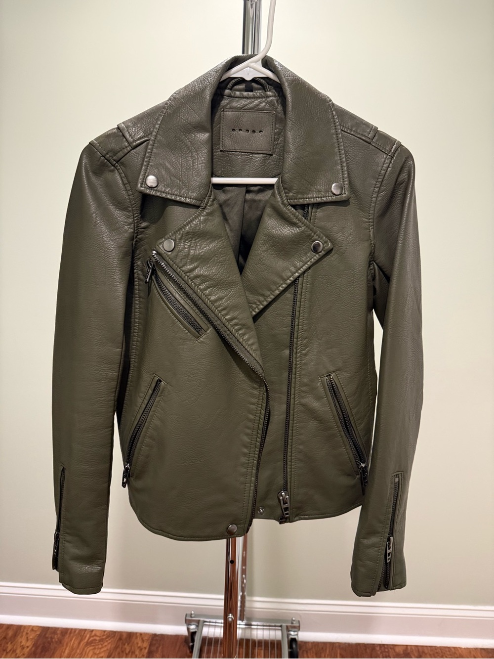 BLANKNYC Anthropologie Olive Faux Leather Moto Jacket XS